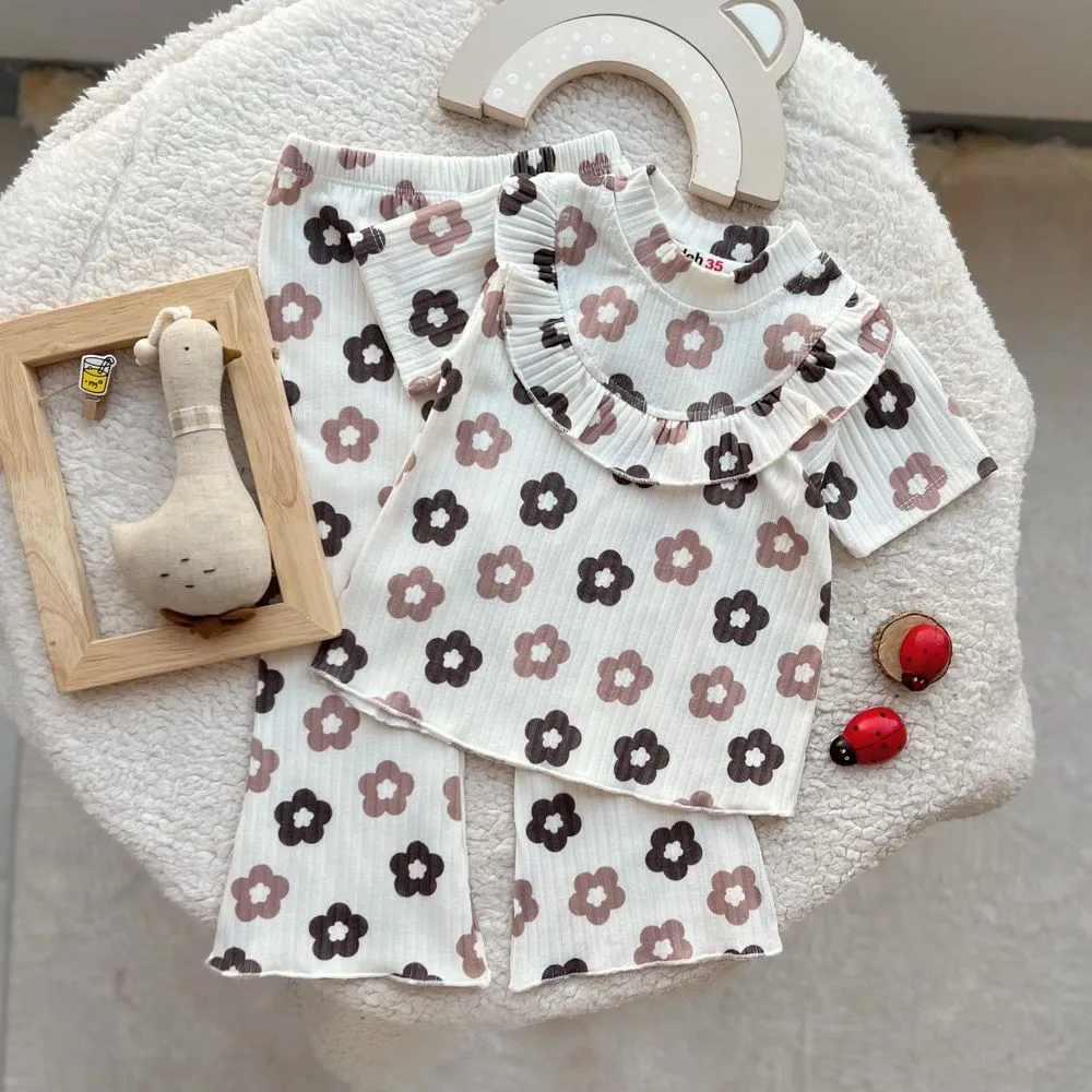 بلوز و شلوار راحتی دخترانه طرح گلان جنس ریلی