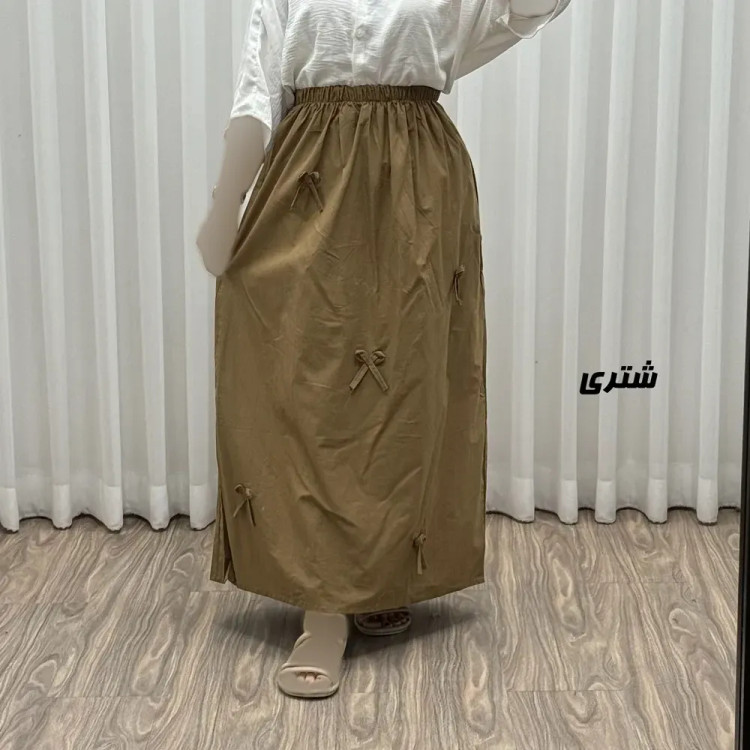 دامن زنانه لینن پاپیون دار فری سایز مناسب تا 44