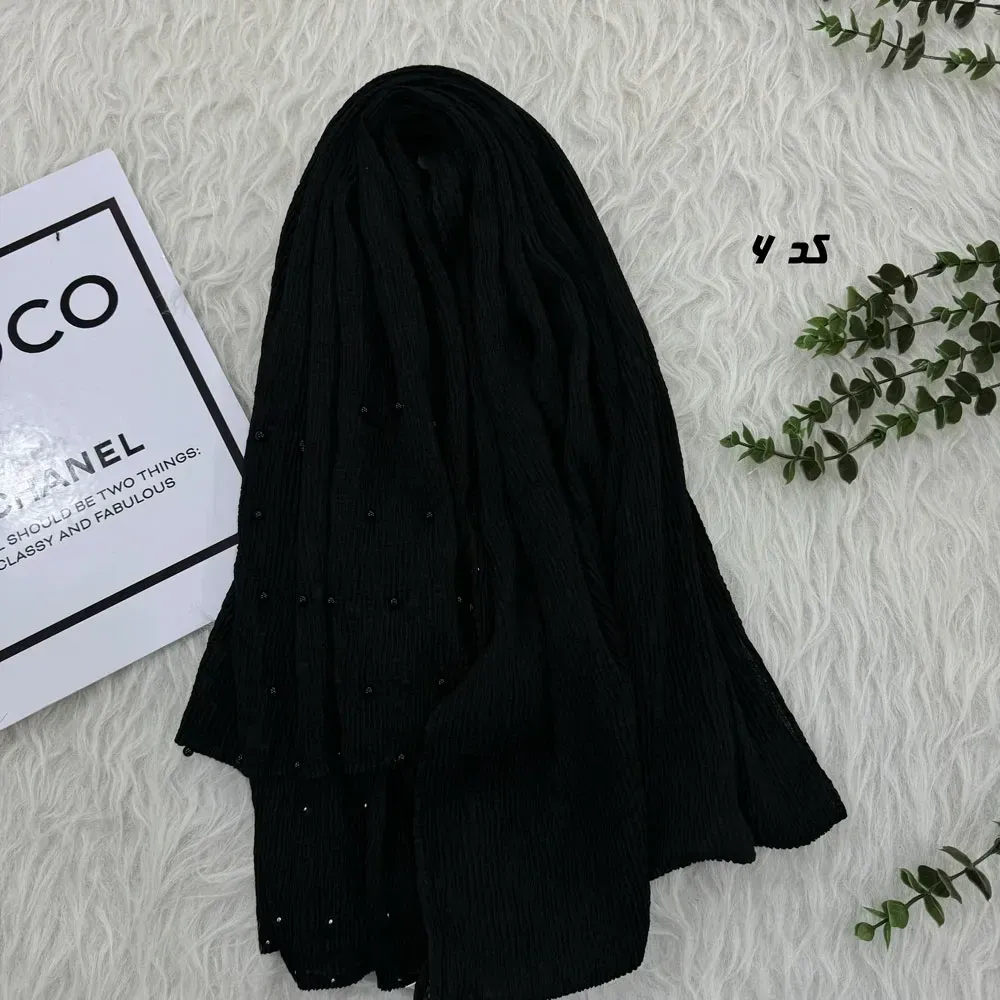 شال نخی مشکی قواره بزرگ 90 در 200 سانتیمتر بدون سُر خوردن و چروک شدن