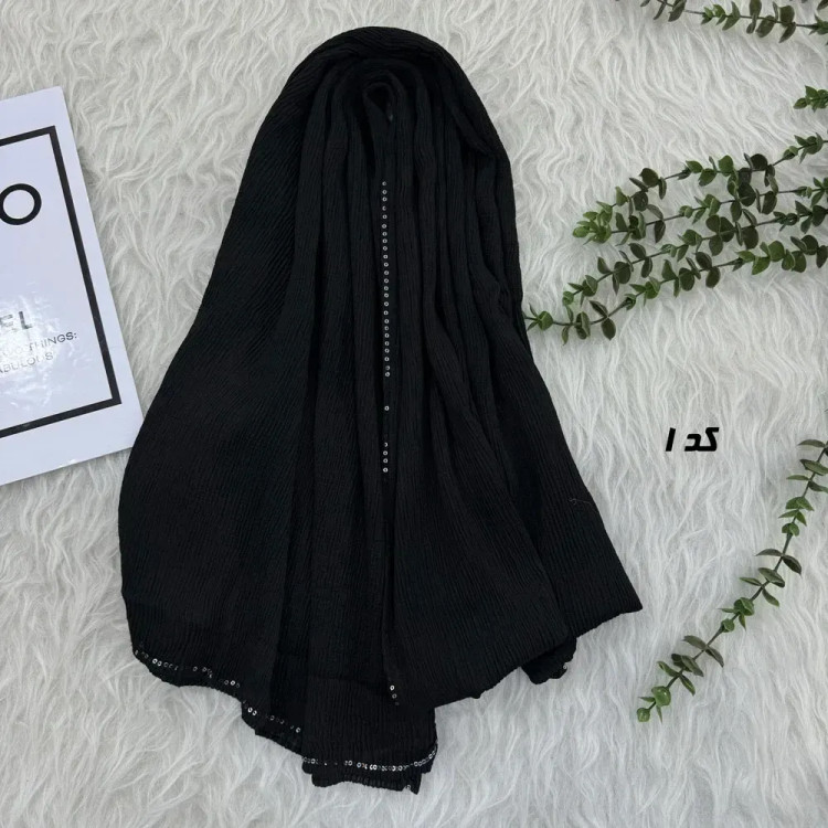 شال نخی مشکی قواره بزرگ 90 در 200 سانتیمتر بدون سُر خوردن و چروک شدن