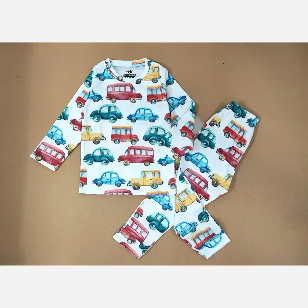 ست بلوز و شلوار راحتی بچگانه طرح ماشین جنس نخ پنبه