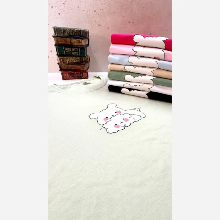 تیشرت زنانه نخ پنبه قواره آزاد طرح فانتزی سایز 38 تا 46