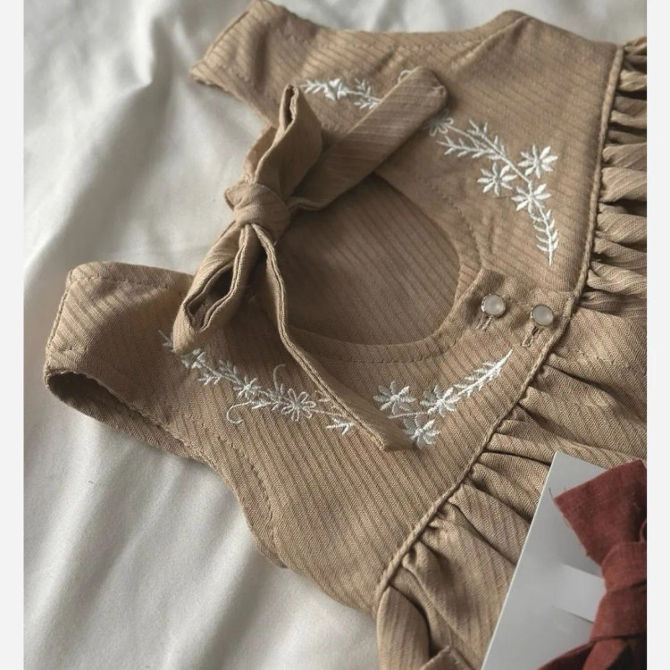 سارافون دخترانه وینتج نخی گلدوزی شده مناسب 1 تا 6 سال