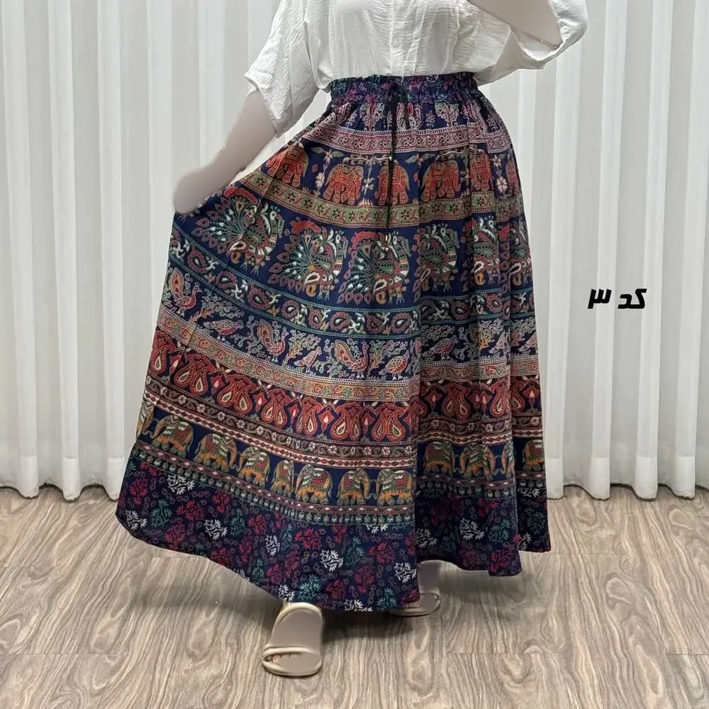 دامن زنانه لنگی کتان فری سایز مناسب تا سایز 52