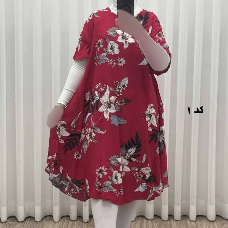 پیراهن ساحلی زنانه نخی آستین کوتاه فری سایز مناسب تا سایز 52
