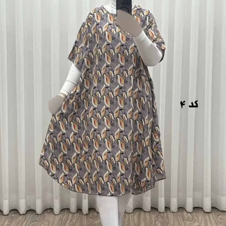 پیراهن ساحلی زنانه نخی آستین کوتاه فری سایز مناسب تا سایز 52