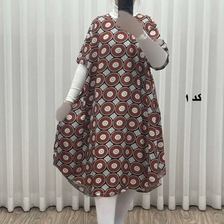 پیراهن ساحلی زنانه نخی آستین کوتاه فری سایز مناسب تا سایز 52