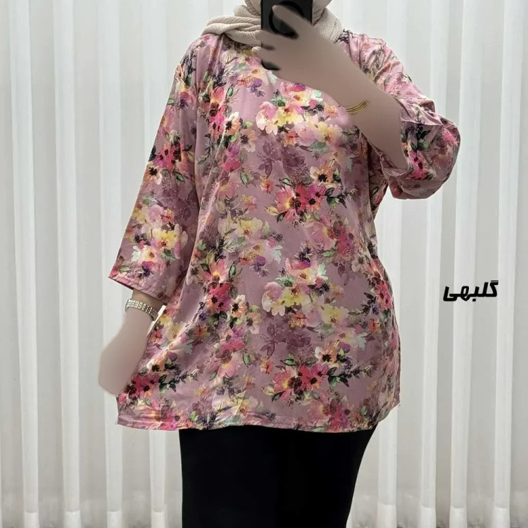 بلوز زنانه نخی مدل گل یخی فری سایز مناسب تا سایز 54