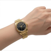 ساعت مچی زنانه رولکس دیت جاست طلایی صفحه مشکی موتور ژاپن مستر کوالیتی