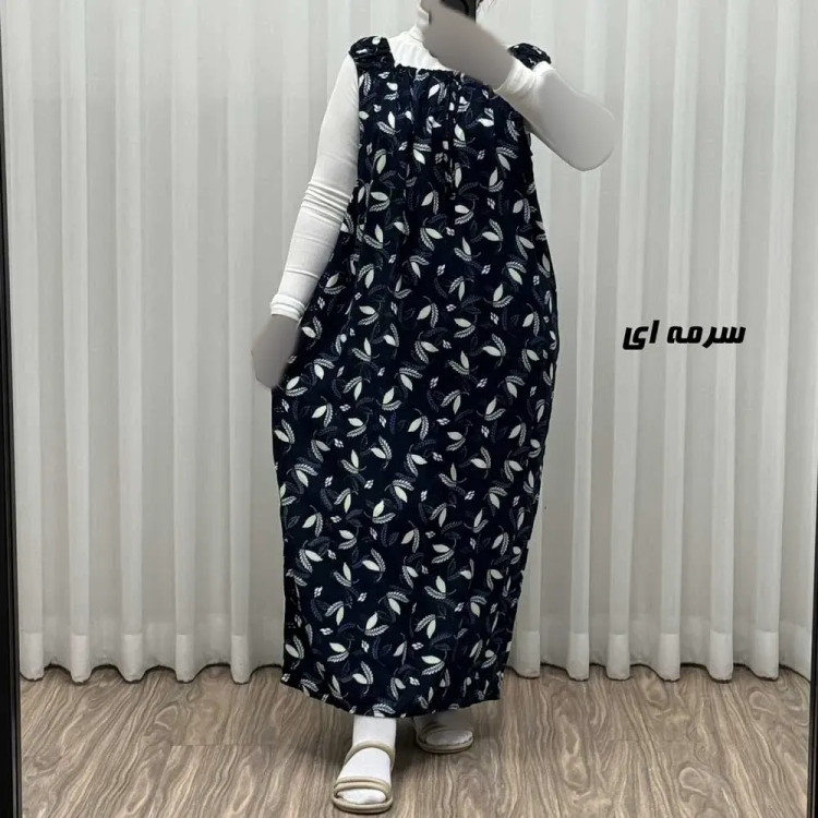 پیراهن ساحلی زنانه نخی آستین حلقه ای فری سایز مناسب تا سایز 52