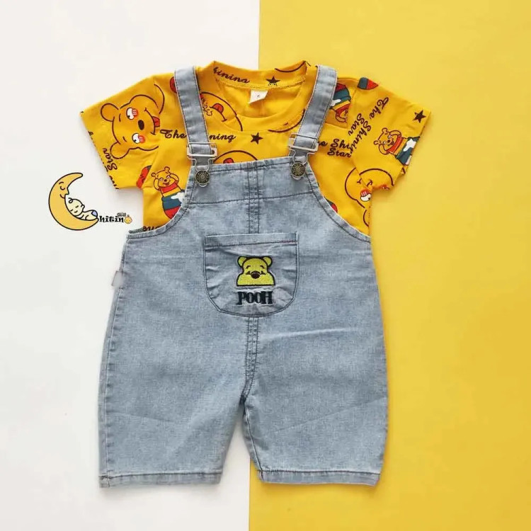 ست تیشرت و بیلر سوت جین طرح خرس پو مناسب 1.5 تا 4 سال