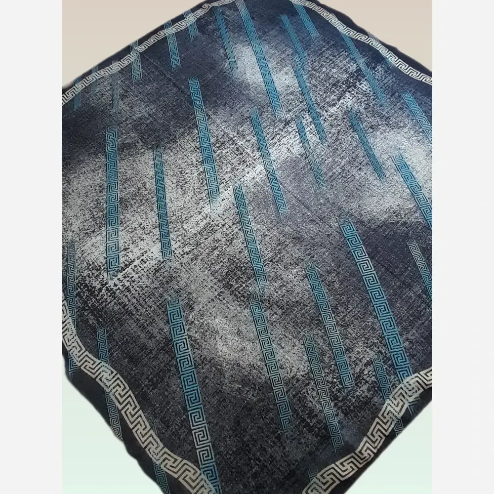 مینی اسکارف نخی اسپرت طوسی و آبی قواره 90 سانت