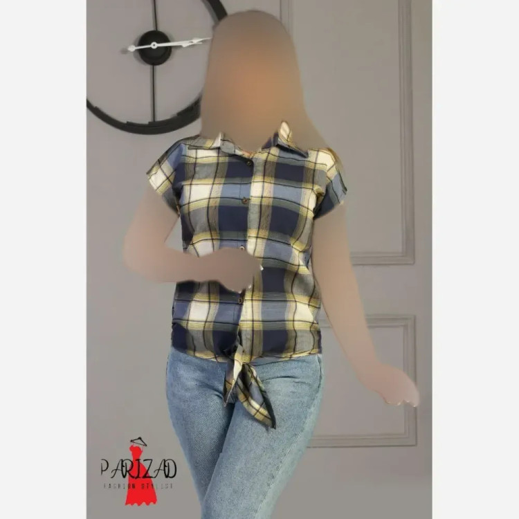شومیز زنانه مدل گرهی چهارخونه نخی مناسب سایز لارج و ایکس لارج