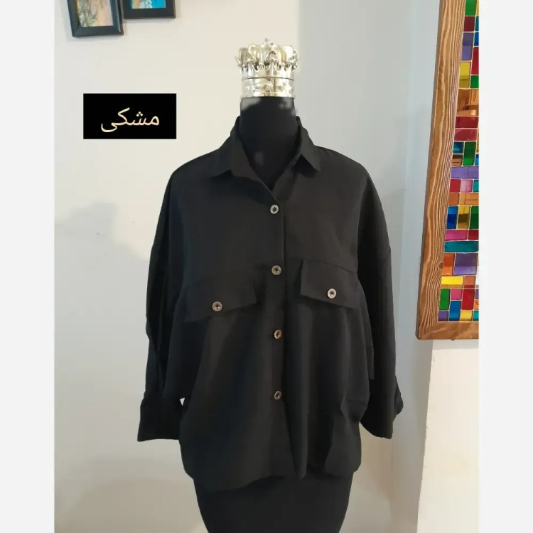 مانتو پانچ کوتاه زنانه پارچه لینن قواره دار سایز بزرگ