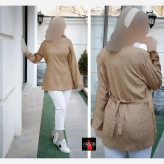 تونیک بهاره نخی طرح موجی کمربندی زنانه سایز 40 تا 46