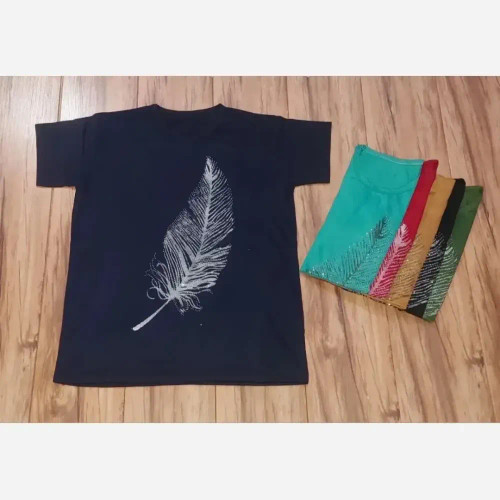 تیشرت زنانه قواره دار طرح برگ جنس ویسکوز
