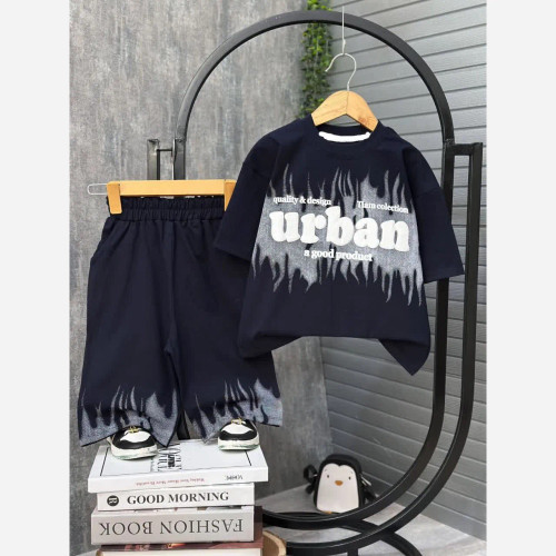 ست تیشرت و شلوارک پسرانه پنبه یک رو طرح urban