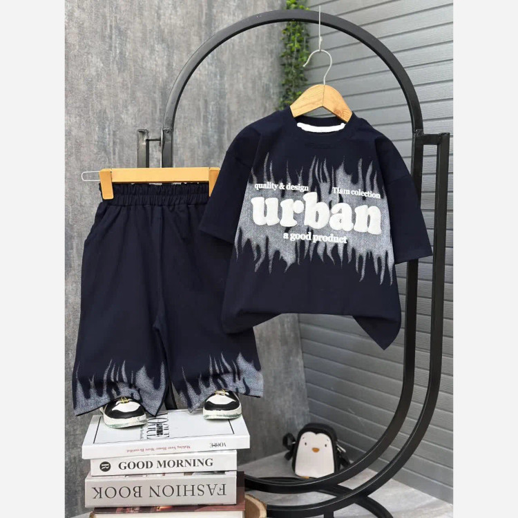 ست تیشرت و شلوارک پسرانه پنبه یک رو طرح urban
