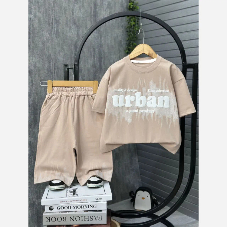 ست تیشرت و شلوارک پسرانه پنبه یک رو طرح urban