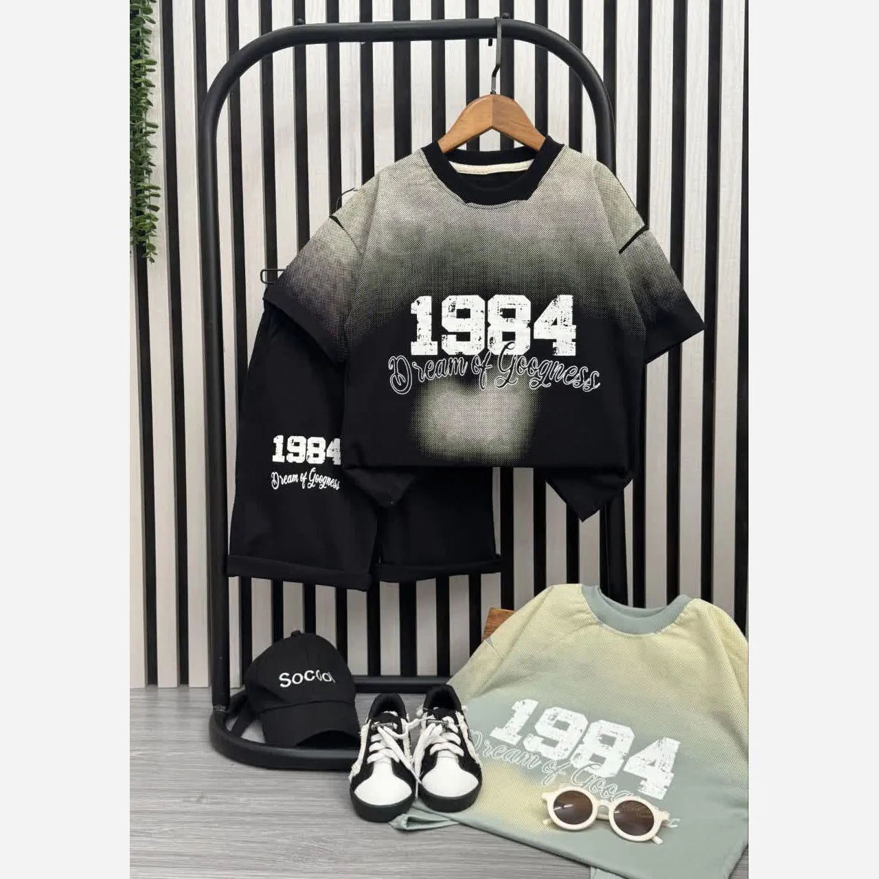 ست تیشرت و شلوارک پسرانه طرح 1984 جنس پنبه لاکرا