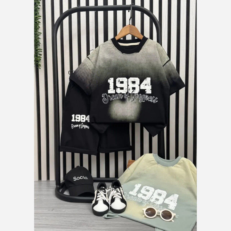 ست تیشرت و شلوارک پسرانه طرح 1984 جنس پنبه لاکرا