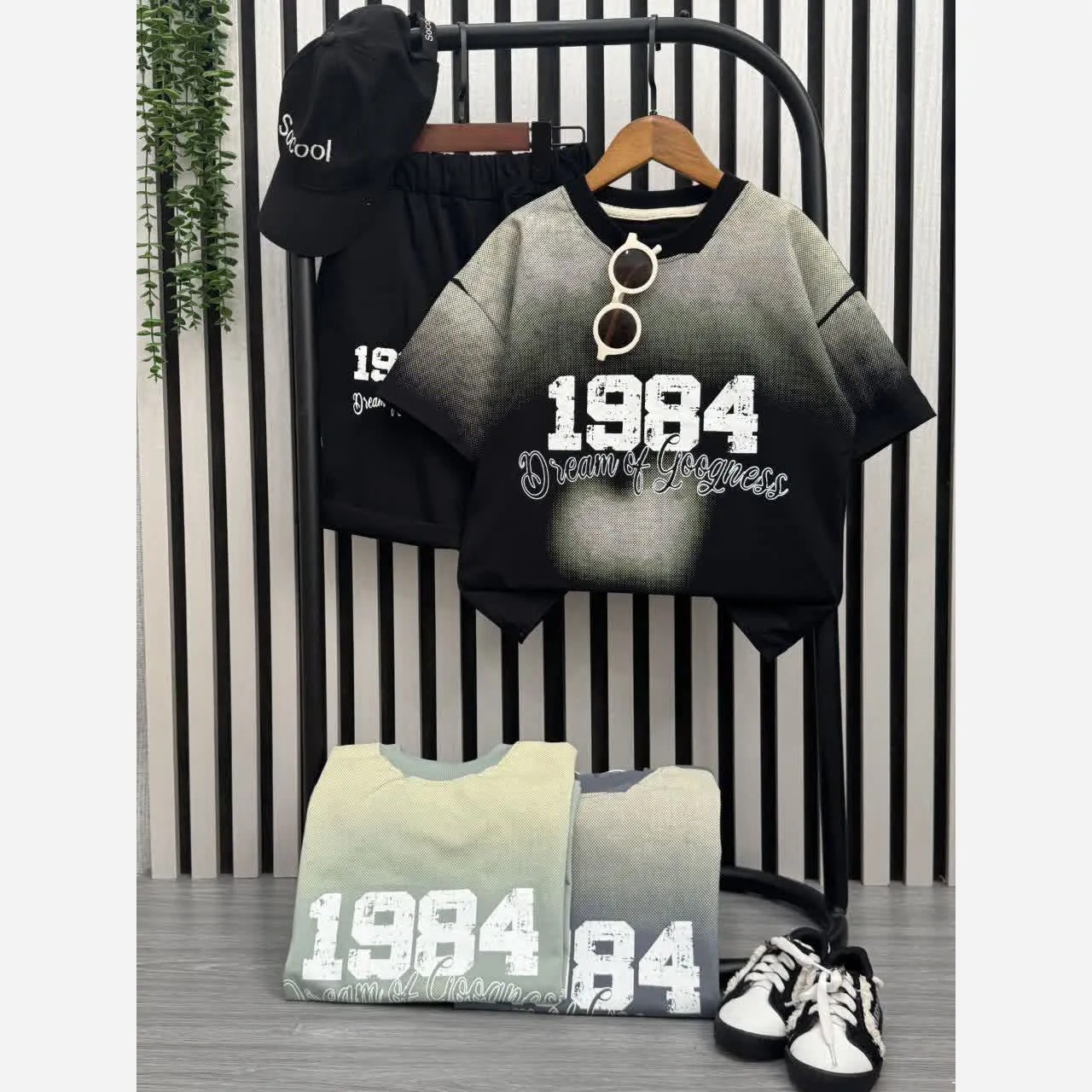 ست تیشرت و شلوارک پسرانه طرح 1984 جنس پنبه لاکرا