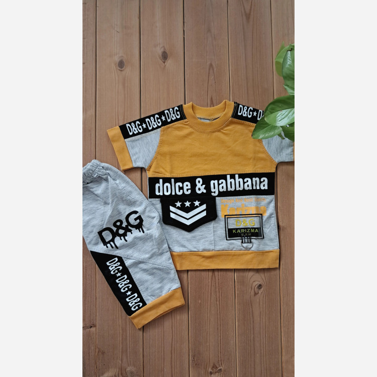 ست تیشرت و شلوارک ترکیب پنبه یک رو و ملانژ اقتصادی پسرانه طرح D&G