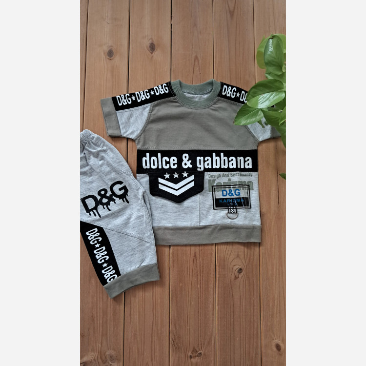 ست تیشرت و شلوارک ترکیب پنبه یک رو و ملانژ اقتصادی پسرانه طرح D&G