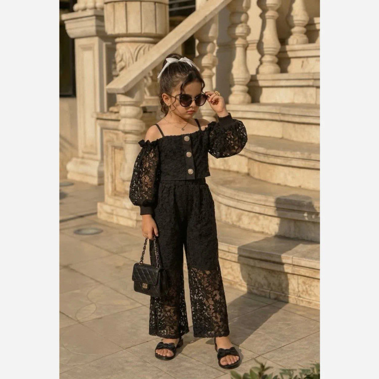 ست سه تکه دخترانه شومیز دانتل و تاپ و شلوار سایز 40 تا 60