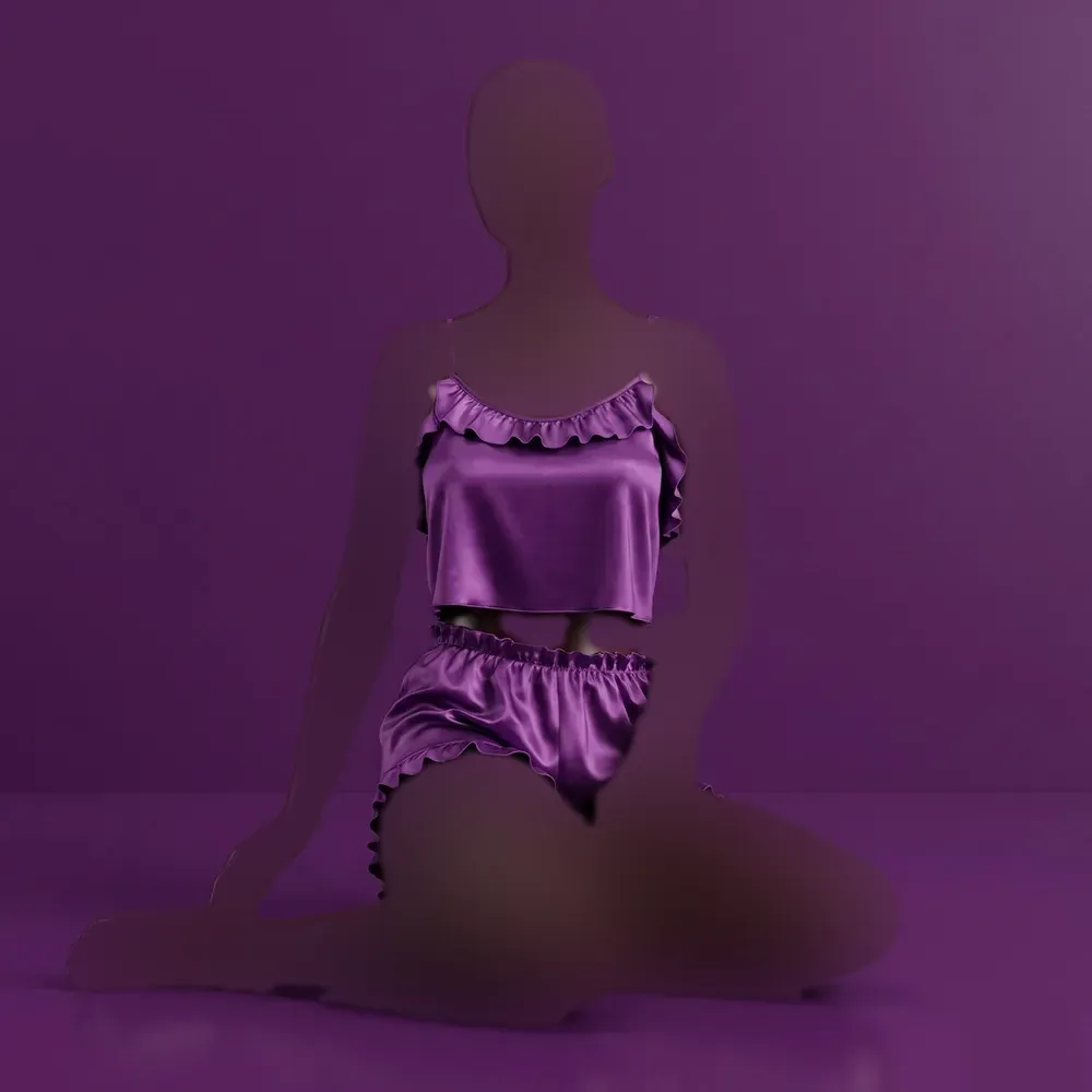 تاپ شورتک زنانه ساتن چین دار بند قابل تنظیم