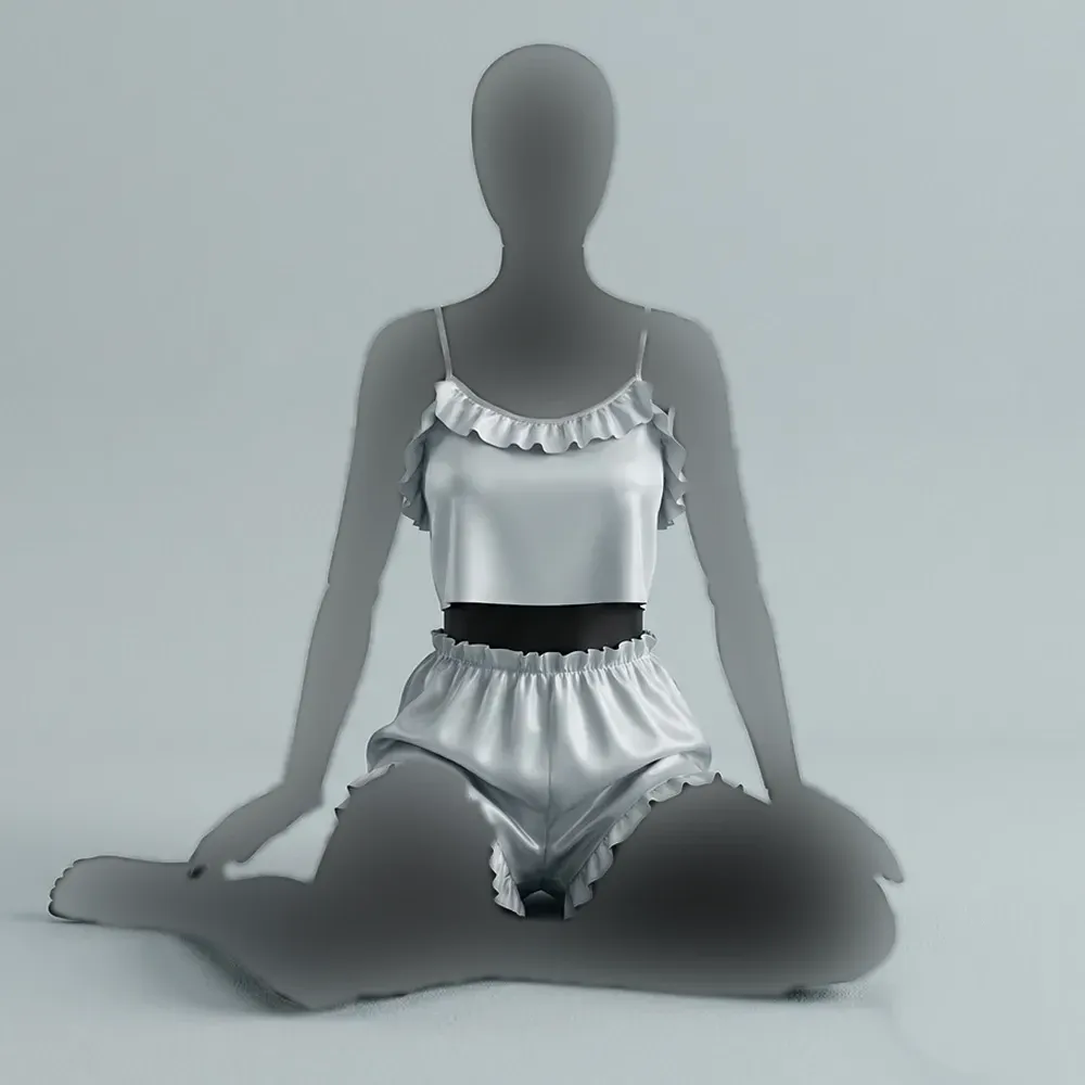 تاپ شورتک زنانه ساتن چین دار بند قابل تنظیم