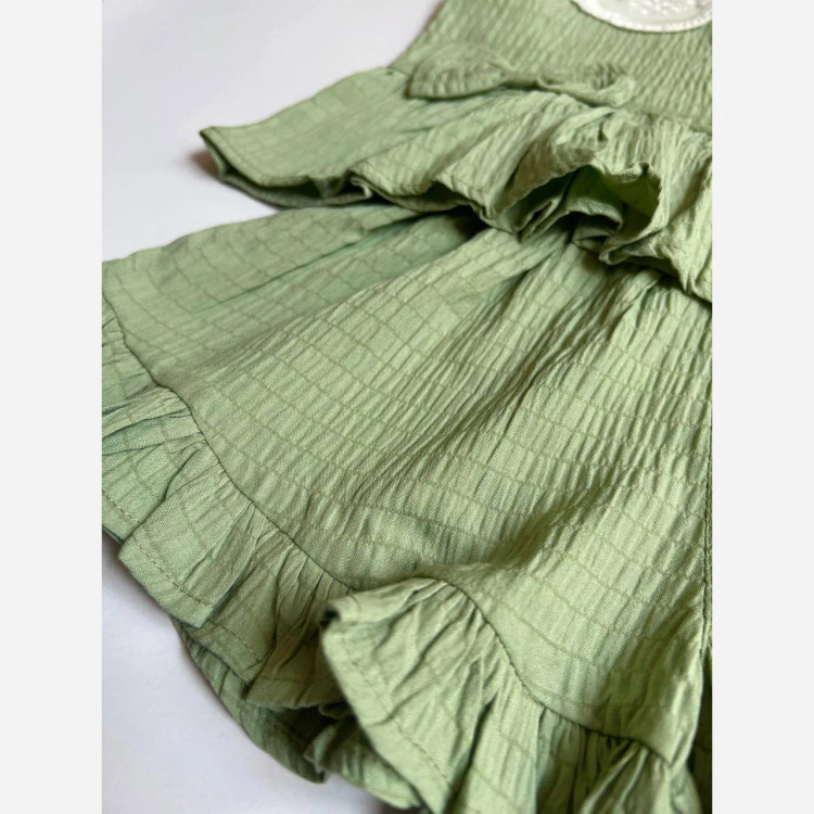 ست دو تکه تابستانه دخترانه تاپ و شلوارک جنس اطلس سایز 1 تا 7 سال رنگ صورتی و سبز