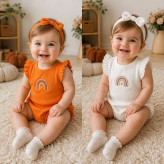 رامپر نوزادی دخترانه طرح رنگین کمان جنس کشبافت پنبه ای