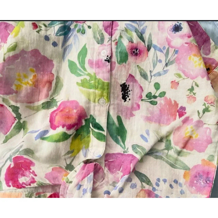 شومیز گره ای دخترانه نخی لینن گلدار آبرنگی