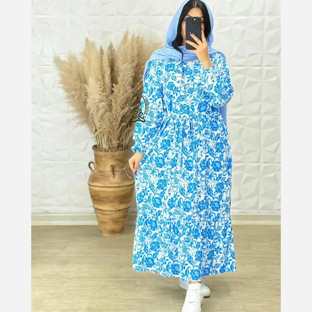 پیراهن ساحلی زنانه جنس کرپ فلور بوگاتی فری سایز قد 136