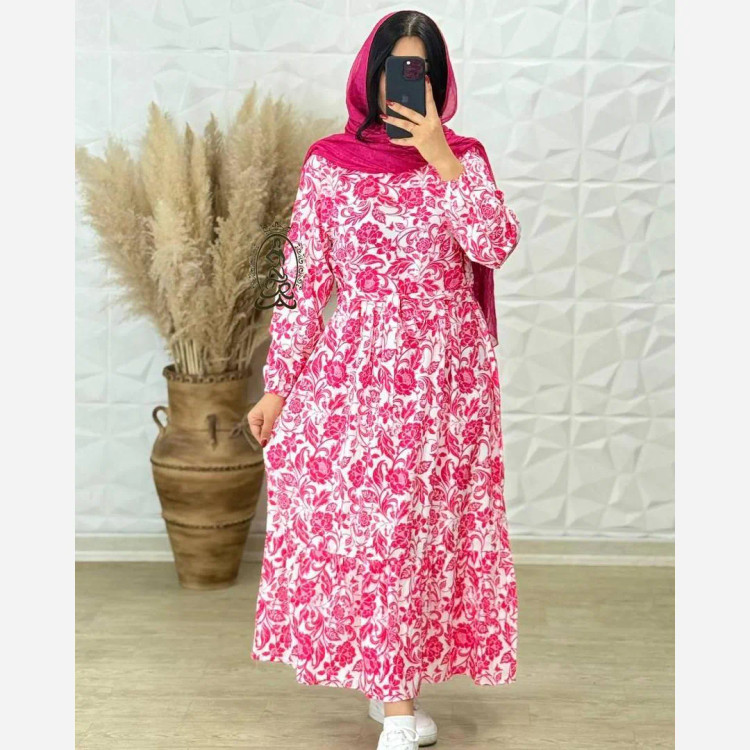 پیراهن ساحلی زنانه جنس کرپ فلور بوگاتی فری سایز قد 136
