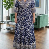 پیراهن ساحلی زنانه مدل چپ و راستی طرح فلور حاشیهدار فری سایز