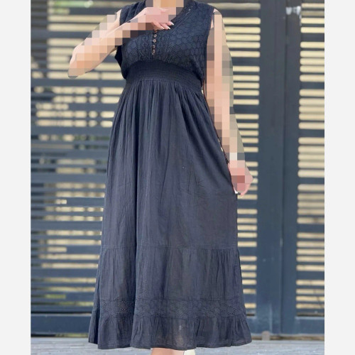 پیراهن سلن نخی هندی آستردار حلقه ای فری سایز تا 48 قد 135