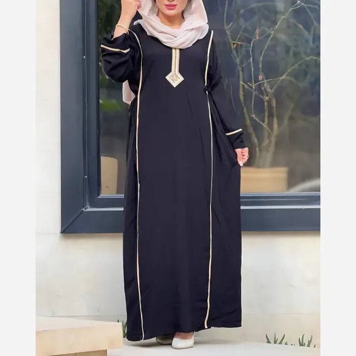 پیراهن نخی یال یقه گلدوزی تک رنگ فری سایز سایز 40 تا 52