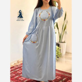 ساحلی گلدوزی تک جیب زنانه جنس نخ ململ رنگ زیتون خنک تابستانه