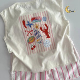 تاپ و شلوارک نخی دخترانه و پسرانه طرح راه راه تابستانی سایز 2 تا 6 سال