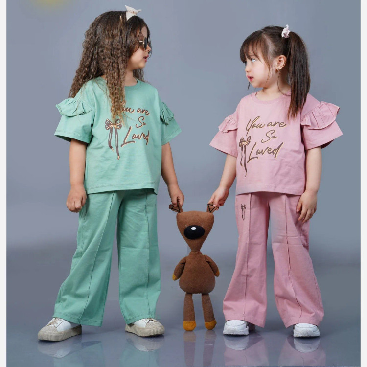 ست کراپ آستین فرشته و شلوار بگ پنبه تیپ لاکرا سایز 40 و 45