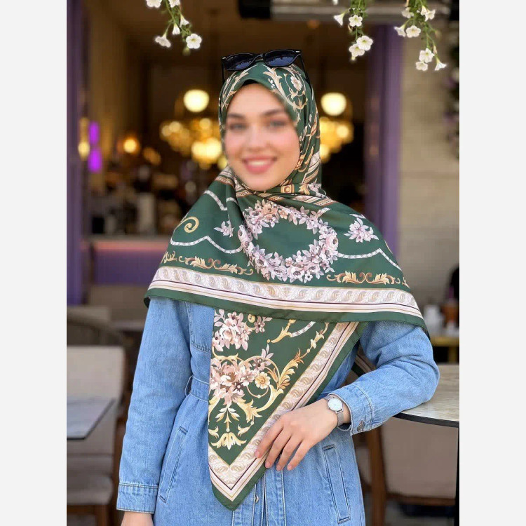 روسری ابریشم ساتن مجلسی سبز