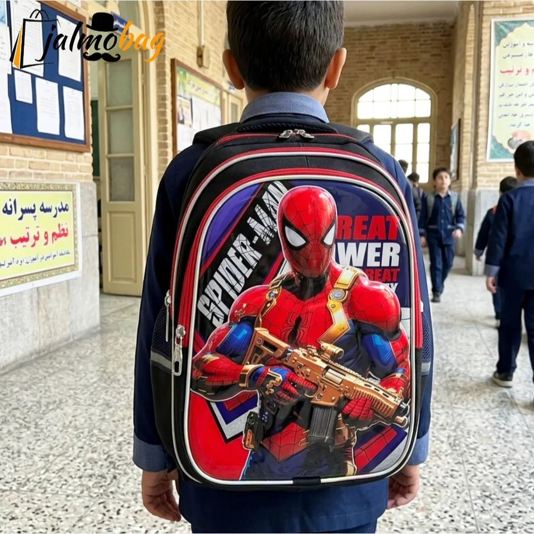 کوله پشتی مدرسه پسرانه مقطع ابتدایی سه خانه ضدتعریق طرح عکسدار