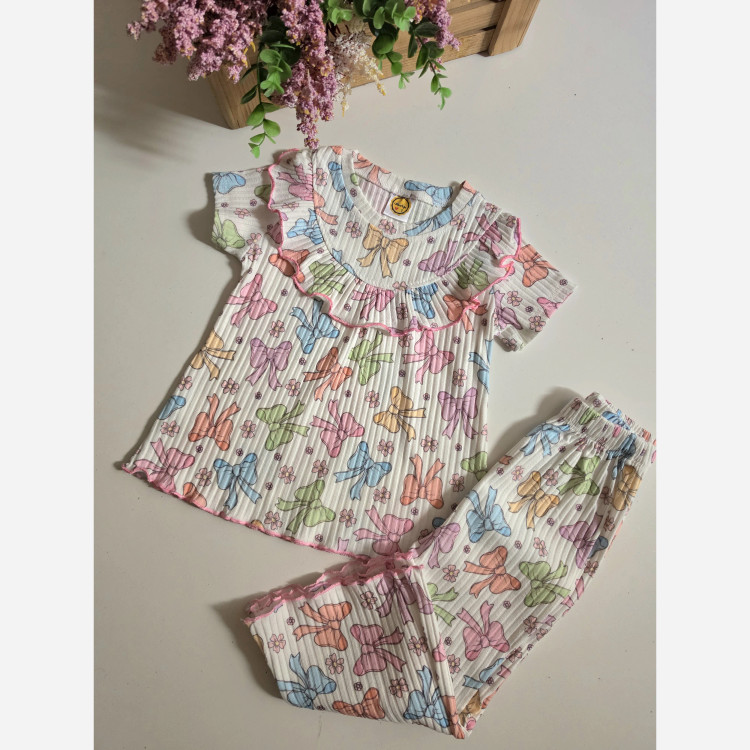ست بلوز شلوار راحتی دخترانه طرح دار خنک تابستانی 1 تا 12 سال