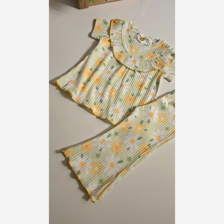 ست بلوز شلوار راحتی دخترانه طرح دار خنک تابستانی 1 تا 12 سال