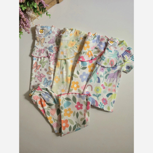 ست بلوز شلوار راحتی دخترانه طرح دار خنک تابستانی 1 تا 12 سال
