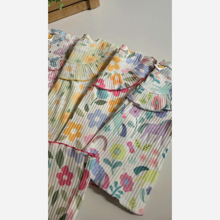 ست بلوز شلوار راحتی دخترانه طرح دار خنک تابستانی 1 تا 12 سال