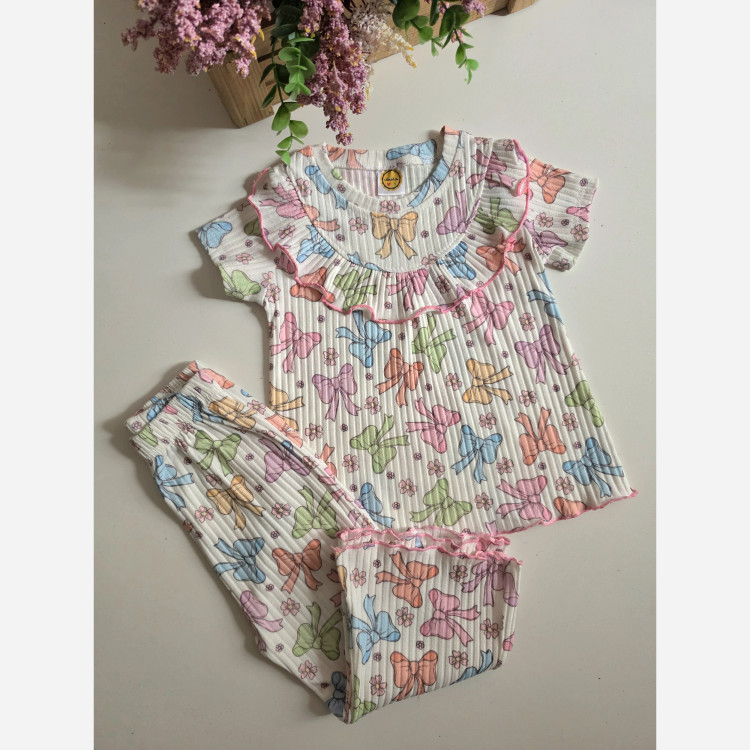 ست بلوز شلوار راحتی دخترانه طرح دار خنک تابستانی 1 تا 12 سال
