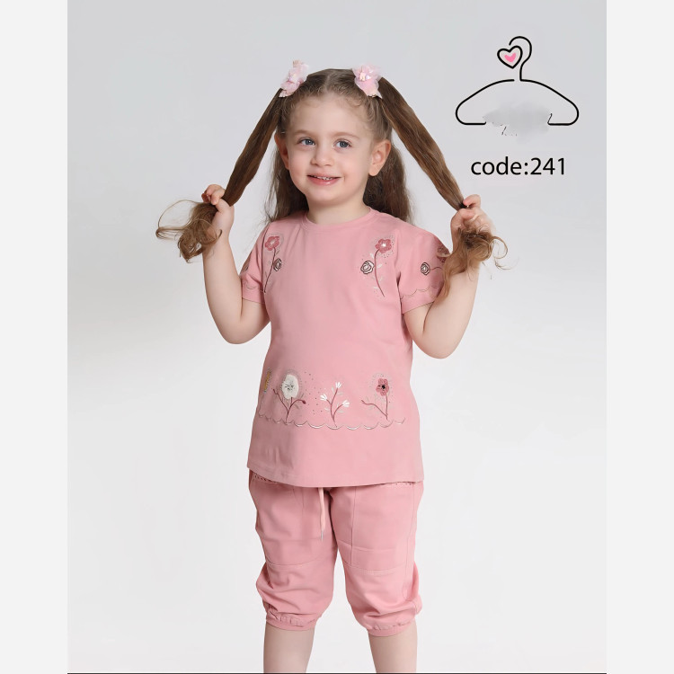 ست تاپ و شلوارک دخترانه پنبه لاکرا و کتان سایز 40 تا 55